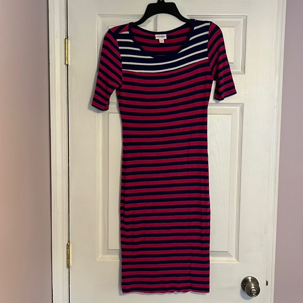 LuLaRoe midi dress, pink, striped